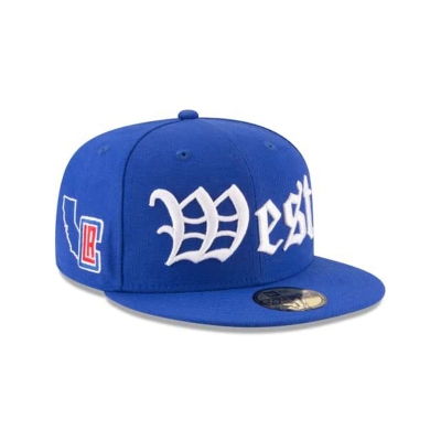 Blue Los Angeles Clippers Hat - New Era NBA League Script 59FIFTY Fitted Caps USA7946312